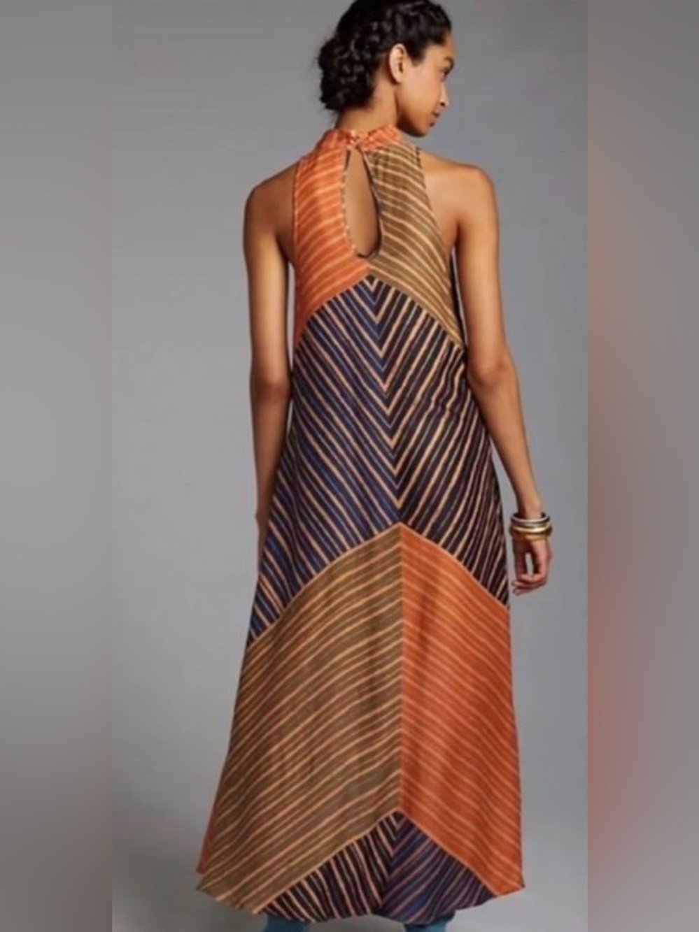 FARM Rio Striped Chevron Maxi Dress in Rust, Navy & Olive - Picture 2 of 9
